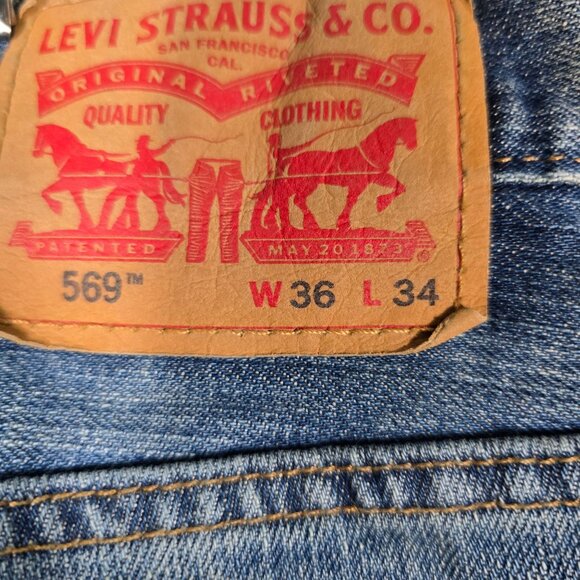 Levis 569 Blue Jeans Size 36X34 Men's Wide Straight Leg Denim - Picture 7 of 10